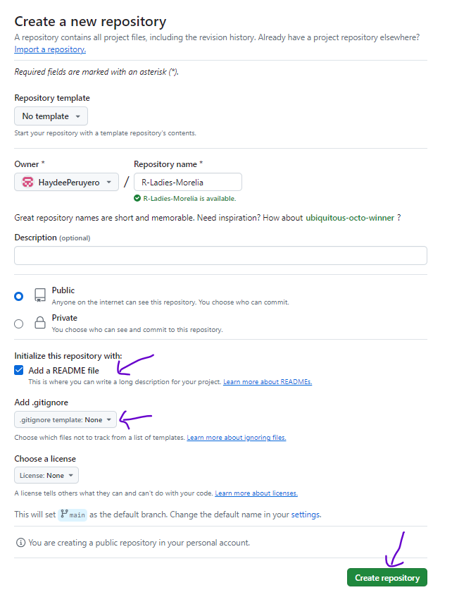 Screenshot: Crea un nuevo repositorio en github